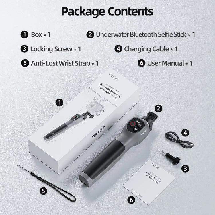 Telesin Selfiepinne Vattentät - 250-850mm med Fjärr till GoPro Hero13/12/11/Mini/10/9/8 Black / Max - Action King