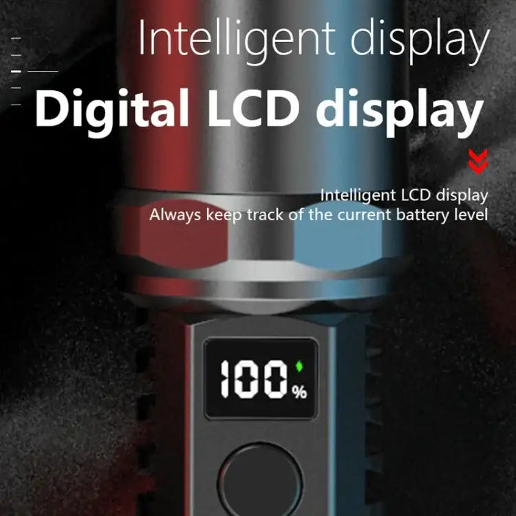 Ladattava LED-taskulamppu zoomilla ja LCD-näytöllä – 3000 mAh