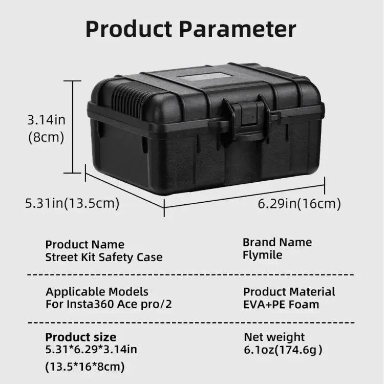 Skyddande väska Flymile för Insta360 Ace, svart, hållbar, portabel.