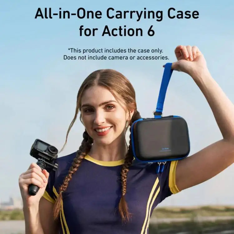 TELESIN DisAdv Medium Hard skyddsfodral till actionkamera, svart, med dragkedja och meshficka.