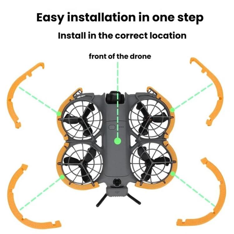 Fyra delar skyddspaket DJI Neo 2 CQT för drönare – propellrar, motorer, gimbal och landningsställ.