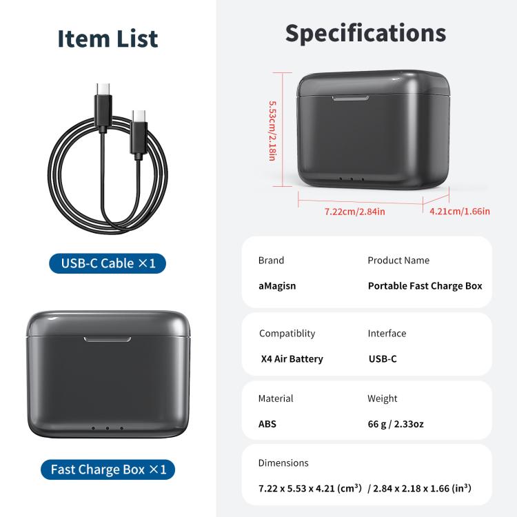 Insta360 X4 Air AMagisn - Insta360 X4:n latauskotelo nopeaan lataukseen