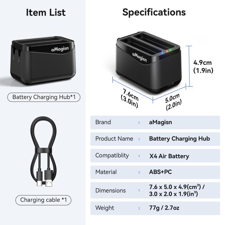 Dubbel Batteriladdare för Insta360 X4