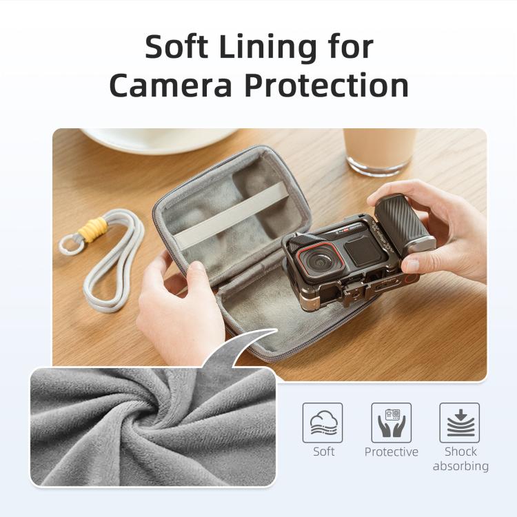 Actionkamera väska med justerbar axelrem för säker & smidig transport av actionkamera & tillbehör.