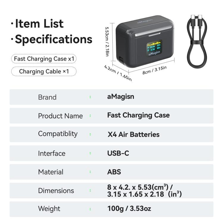 Insta360 X4 -latauskotelo v1 - Insta360 X4 -latauskotelo värinäytöllä