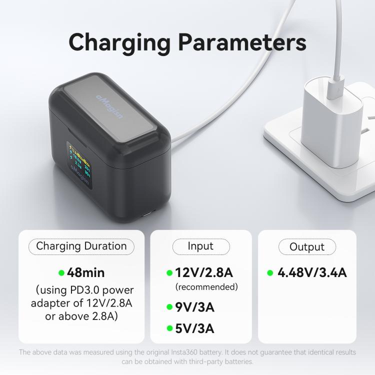 Insta360 X4 -latauskotelo v1 - Insta360 X4 -latauskotelo värinäytöllä