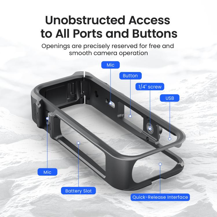 Insta360 X4 Kamerabur i svart, robust skydd med enkel åtkomst till knappar och portar. Perfekt för actionfotografering.
