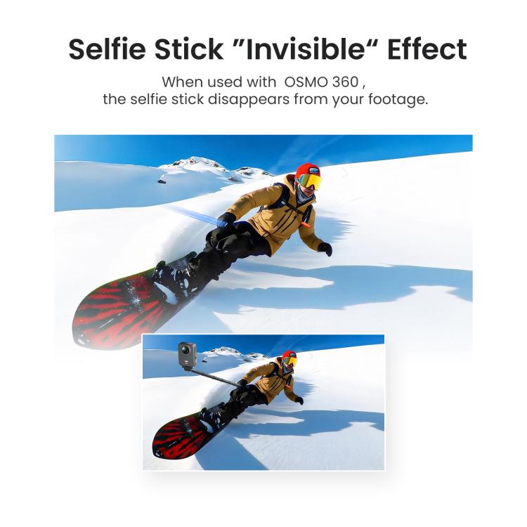 DJI Osmo Selfiepinne 120cm med snabblås, utdragen och redo för fotografering.