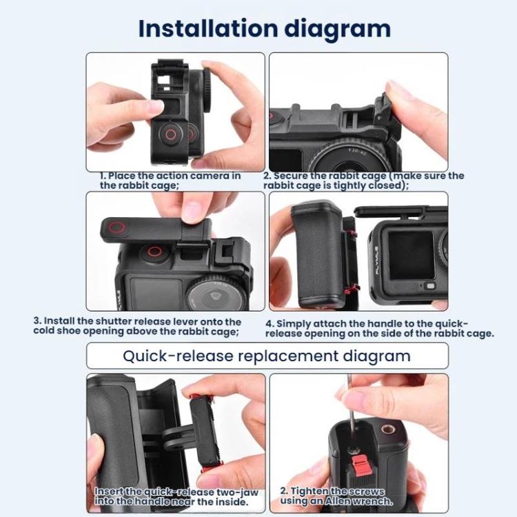 Osmo Action 6 -kamerahäkki pikalukolla ja kahvalla