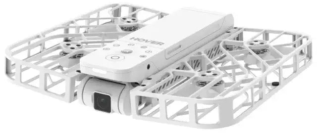 Vit Hover Air drönare med inbyggd kamera och fyrfläktigt skyddande ramdesign