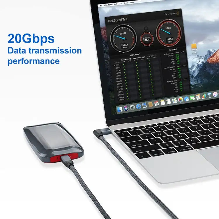 100W Vinklad USB-C-kabel med 90° vinkel för laddning & data. E-Mark-certifierad. Flexibel & kraftfull.